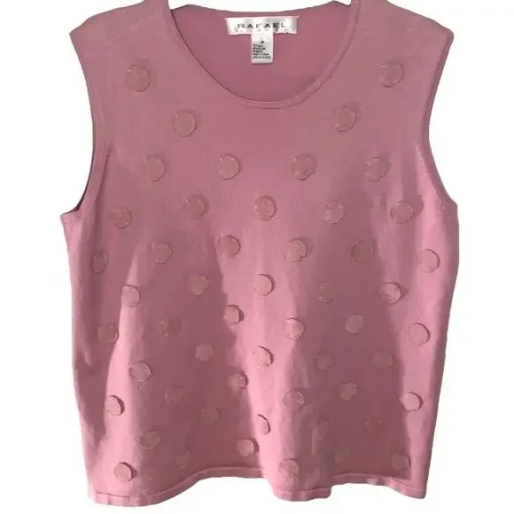 RAFAEL Sleeveless Top Women’s Size Medium Rose Pink Polka Dot Accents Silk Blend - Picture 1 of 6